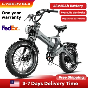 Cybervelo 2000W Peak Folding Electric Bike for Adults, 30+MPH , 48V 25Ah Removable Battery, 20" Fat Tire E-bike ,Off-road EK6